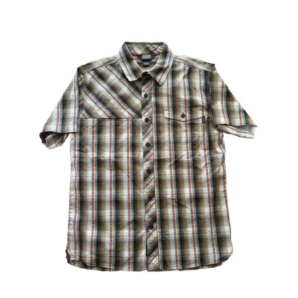 Outdoor Research Men's Small Riff Brown Plaid Short Sleeve Button Down Shirt